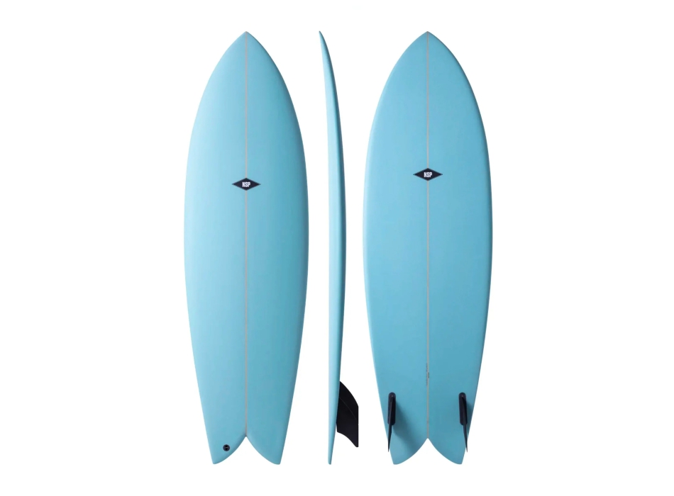 NSP SURFBOARDS 5'11" DOUBLE VISION FISH TWIN FIN CYAN