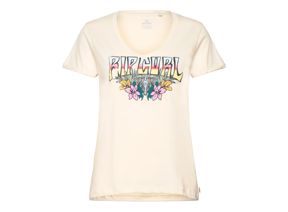 RIP CURL BLOCK PARTY V TEE DONNA OFF WHITE