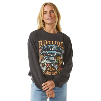 RIP CURL TIKI TROPIC FELPA GIROCOLLO WASHED BLACK