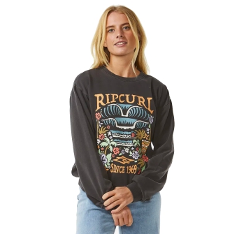 RIP CURL TIKI TROPIC FELPA GIROCOLLO WASHED BLACK