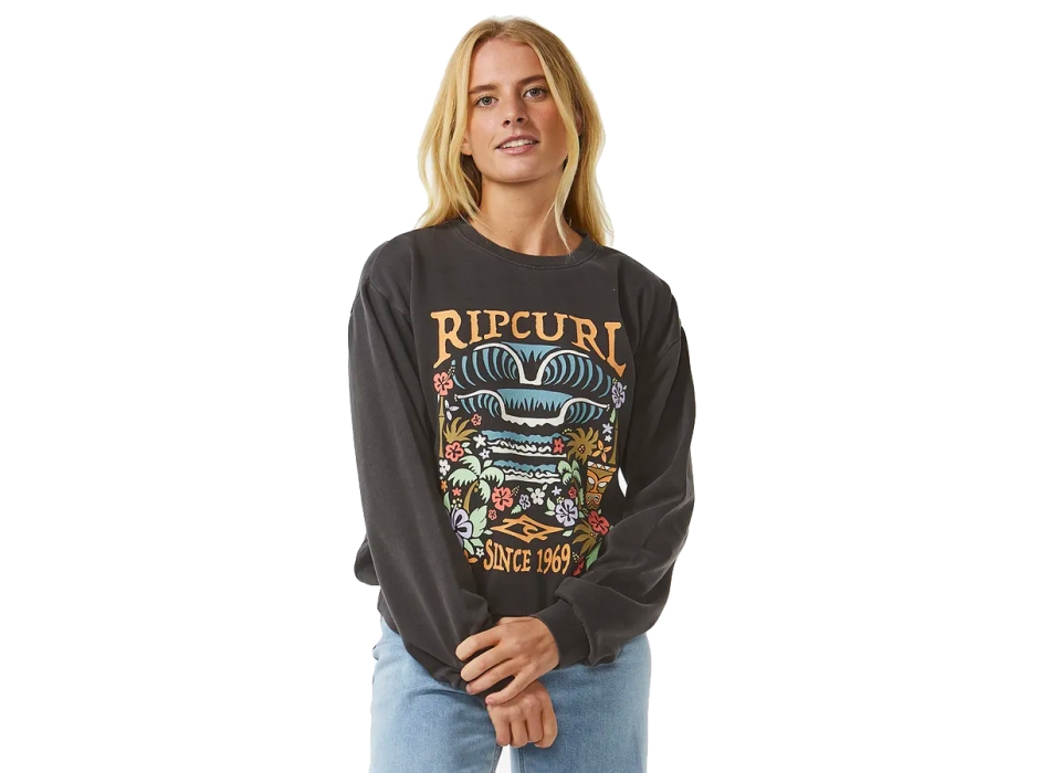 RIP CURL TIKI TROPIC FELPA GIROCOLLO WASHED BLACK